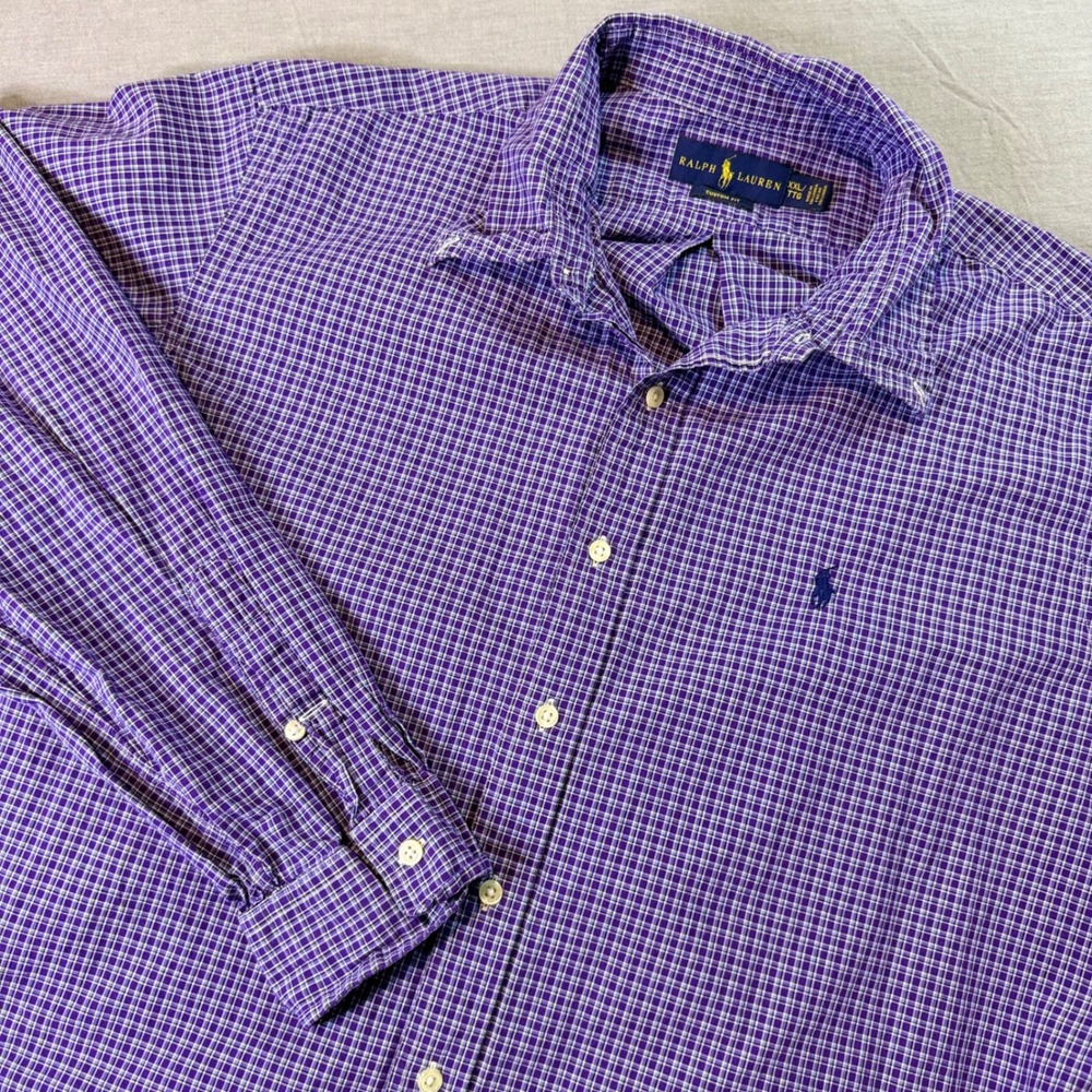 Ralph Lauren Custom Fit Purple Gingham Plaid Long Sleeve Button Down Shirt XXL